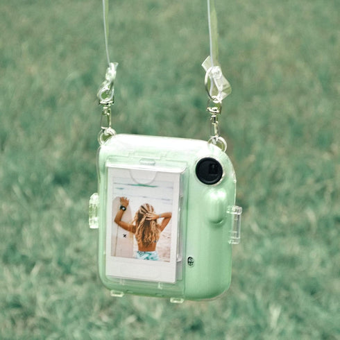 Rieibi Clear Case for Fuji Instax Mini 12, Hard Carrying Bag with Photo Storage Pocket & Shoulder Strap