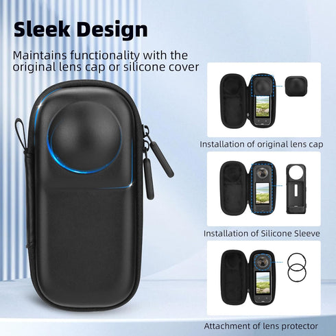 Carrying Case for Insta 360 X4 (for Original Lens Cap), Portable Small Storage Bag Protective Cover Hard Shell Travel Protector with Wrist Strap Carabiner for Insta360 X4 Camera Accessories