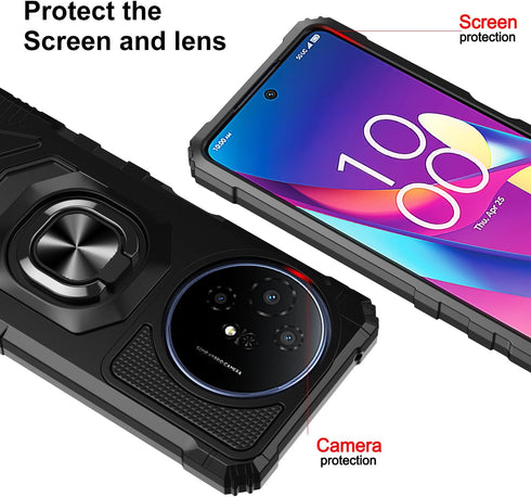 TCL 50 XL 5G Phone Case with Tempered Glass Screen Protector, Military Grade Heavy Duty Shockproof Cover, Ring