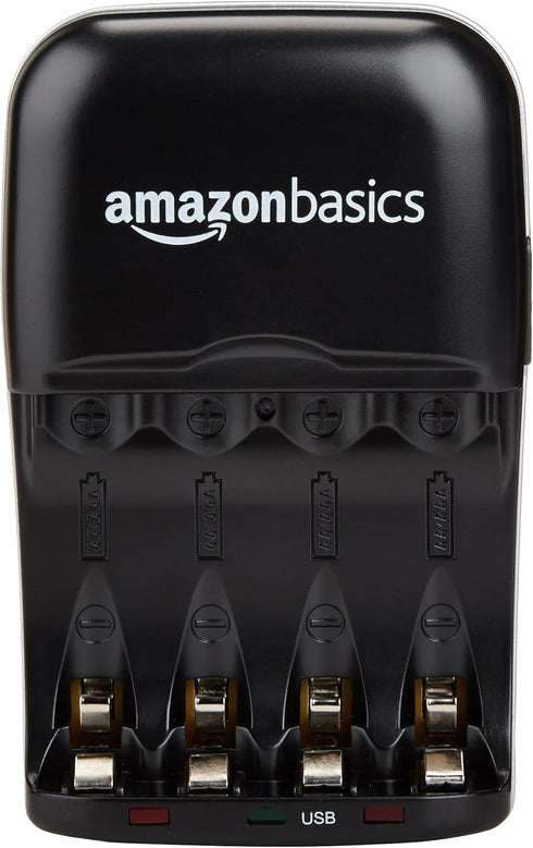 Amazon Basics Rechargeable Battery Charger for AA & AAA Ni-MH Batteries with USB Port, Portable, Travel-Friendly