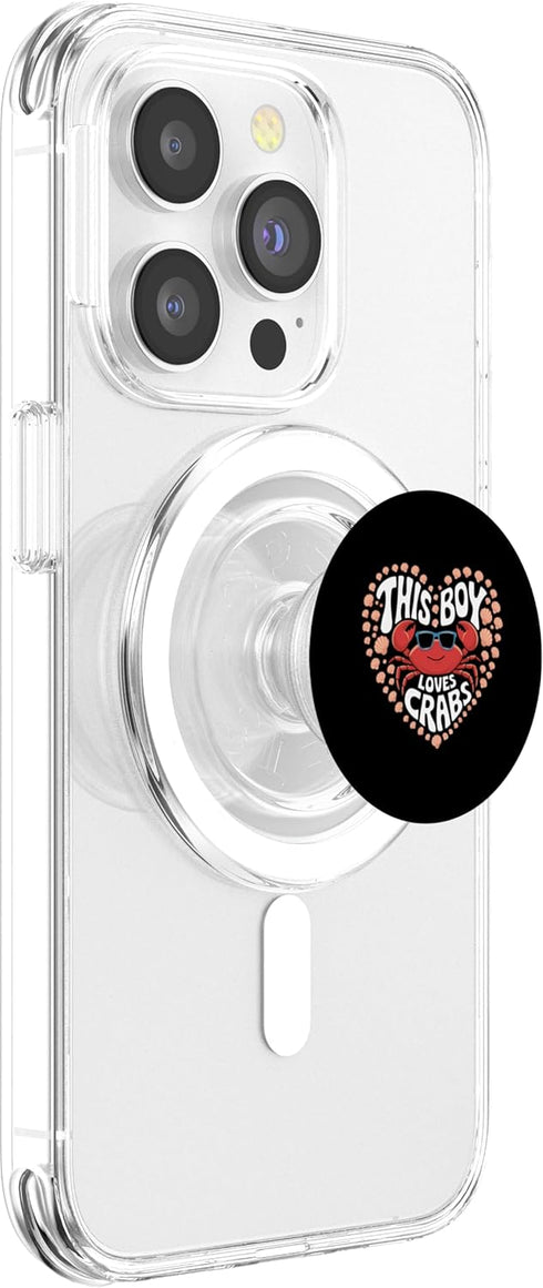 Funny Crab Lover Apparel for Kids This Boy Loves Crabs Cute Crab Valentines Day PopSockets PopGrip for MagSafe