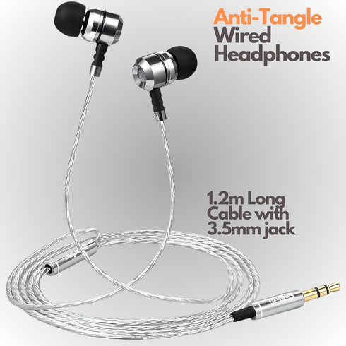 Sephia SP3060 Wired Headphones: HD Bass, Lightweight Aluminum, In-Ear Design, S/M/L Tips, Earphone Case, 3.5mm Cord.