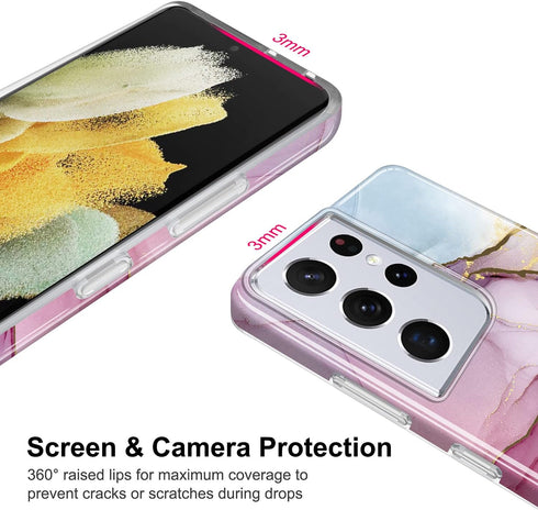 JIAXIUFEN Galaxy S21 Ultra Case, Gold Electroplated Glitter Marble Slim Shockproof TPU Cover for Samsung