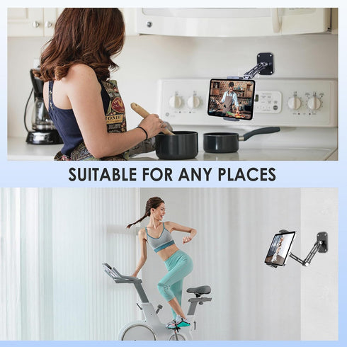 Lucrave 360Rotating 4.7-13" Tablet Wall Mount Holder, Aluminium Extendable iPad Wall Holder, with Base Adjustable