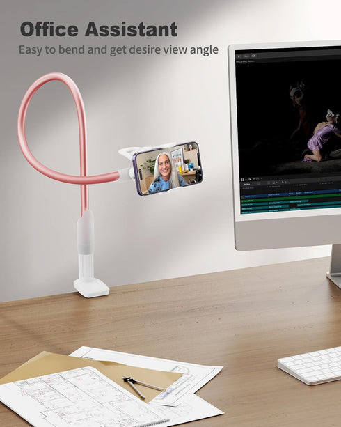 SAIJI Gooseneck Phone Stand for Bed, Long Arm Clip Clamp Mount for Filming, Compatible with 4.0-6.5'' Mobile Cell Phone