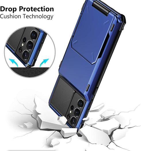 Vofolen Wallet Case for Galaxy S21 Ultra, Credit Card Holder, 4-Card Flip Cover, Dual Layer Hybrid Hard Shell (Navy)