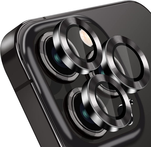 iPhone 14 Pro/14 Pro Max Camera Lens Protector - 3 Pcs Black, 9H Tempered Glass, Anti-Scratch, Shockproof Metal Ring.