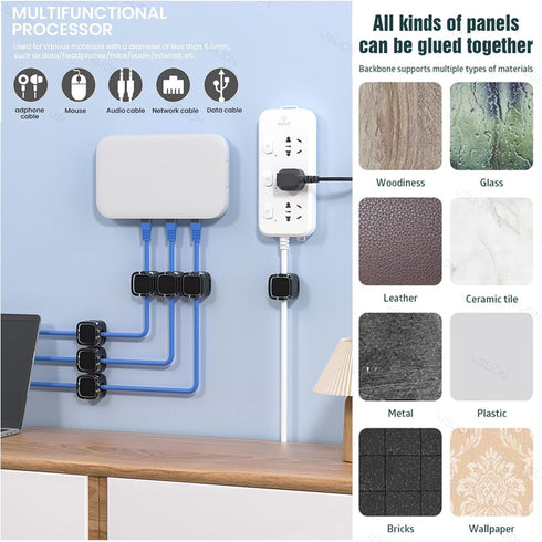 IFNOW 6 Pack Magnetic Cable Clips Cord Organizer Black Self Adhesive Cord Holder Under Desk Cable Management for Home