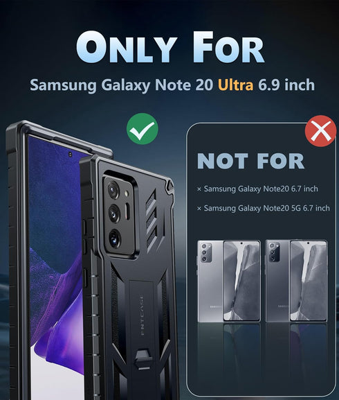 FNTCASE for Samsung Galaxy Note-20-Ultra Case: Military Grade Drop Proof Protection Phone Cover with Kickstand | Heavy Duty Shockproof Matte Textured Note20 Ultra 4G 5G Cases - 6.9 Inches Black