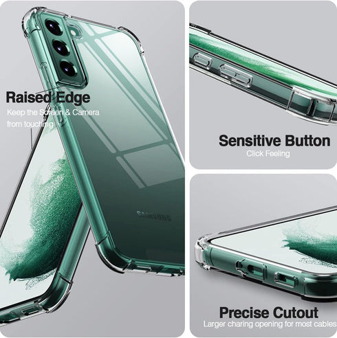 KIOMY Samsung Galaxy S22 5G Case, Shockproof Bumper Protective Cover with Airbags Corners Hybrid Design (Clear)