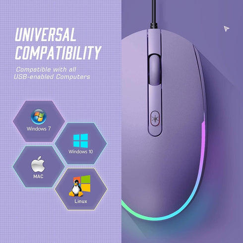 seenda Wired Mouse - USB Computer Mice Wired with RGB Backlit Optical LED Mouse with Attached USB Cord for Laptops