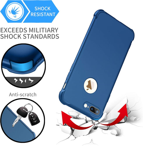 ORETECH iPhone 8 Plus/7 Plus Case with 2 Pack 9H Tempered Glass Screen Protector, 360° Full Body Hard PC Silicone - Blue