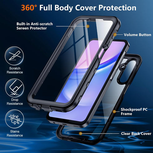 SPIDERCASE Samsung Galaxy A15 5G - Waterproof, Military Shockproof, Full Protection, Built-in Screen & Camera, 6.5" -