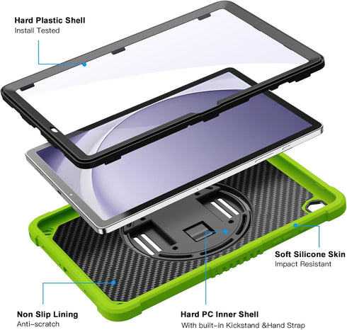 ZtotopCases for Samsung Galaxy Tab A9+ 11'' 2023, Shockproof Hard Case with Screen Protector, Green