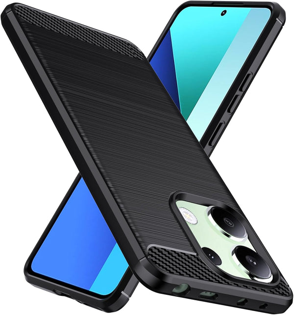 Flexible TPU Case for Xiaomi Redmi Note 13 4G, Brushed Texture Anti-Slip Shockproof Bumper Cover (Black)