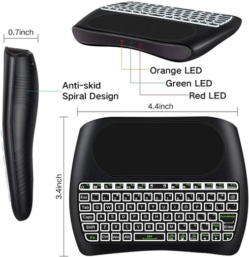Mini Wireless Keyboard, D8 Mini Keyboard with Touchpad, Colorful Backlit Small Wireless Keyboard for PC, Raspberry Pi