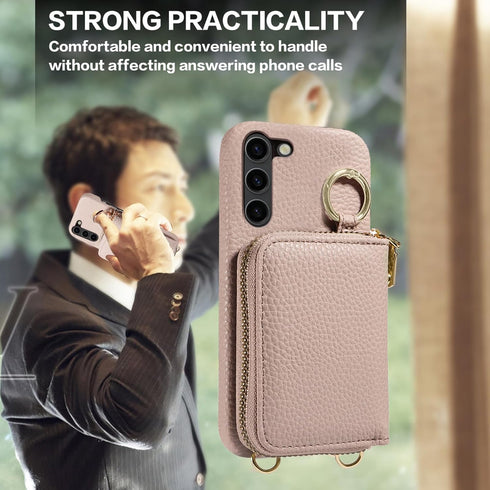 Furiet Wallet Case for Samsung Galaxy S23 5G, Luxury PU Leather Zipper Flip Organ Purse, Khaki