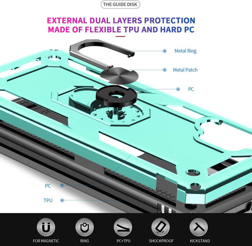 LeYi Samsung Galaxy A32 5G Case, Mint Military-Grade Kickstand Phone Case with 2 Pack Tempered Glass Protector