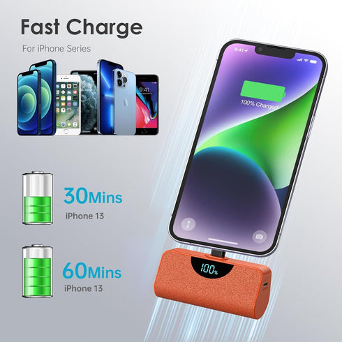 Mini Portable Charger Power Bank 5200mAh, 20W PD Fast Charging Battery Pack for iPhone 14 Pro