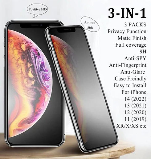 3 Pack Matte Privacy Screen Protectors for iPhone 15 Pro, 6.1", Anti-Spy Tempered Glass, 9H Anti-Glare Film