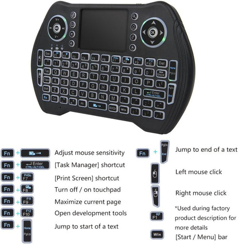 2.4G Wireless Keyboard with Touchpad Mouse Backlit USB Mini Keyboard, Multi-Media Handheld Remote for PC, Pad, Xbox,