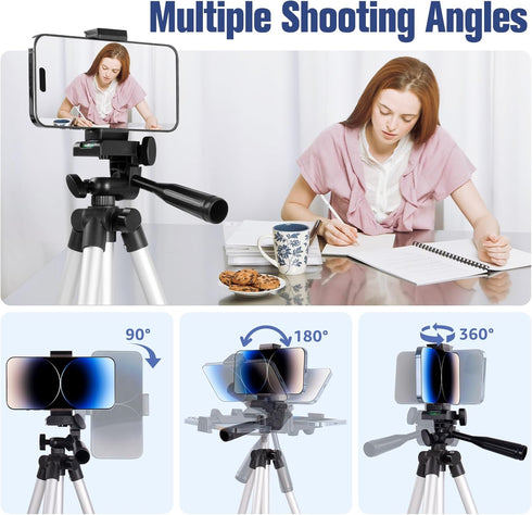 Phone Tripod, Lusweimi 44-inch iPhone Tripod with Holder Mount/Wireless Remote for Cell Phone/Camera