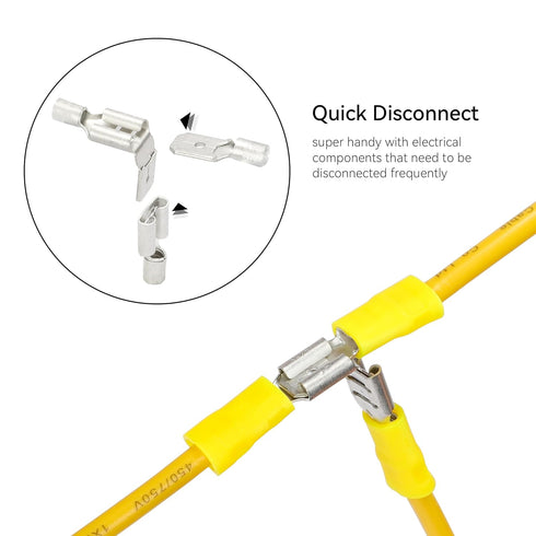 HKS 100PCS Yellow Female Vinyl Insulated Spade Connector, 12-10 AWG, Electrical Quick Disconnect Wire Connectors Kit