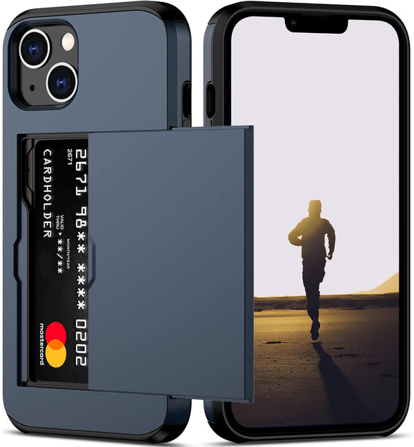 Nvollnoe iPhone 13 Case - Heavy Duty Dual Layer, Shockproof, Slim Wallet with Hidden Card Slot for Men & Women (Blue)