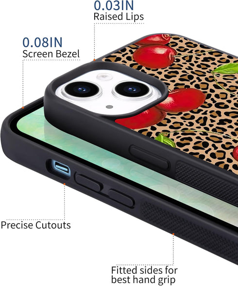 Leopard & Cherry Phone Case for iPhone 11, Shockproof TPU Bumper Hard Back Cover with Pretty Design