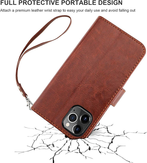 Bocasal Wallet Case for iPhone 12 Pro Max, Brown, with Card Holder, PU Leather, Magnetic Detachable Kickstand,