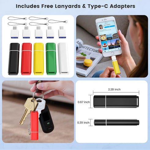 ABLAZE 8GB 2.0 5 Pack 8GB USB Flash Drives with Type C Adaters, Thumb Drives USB Sticks Memory Sticks Pendrives