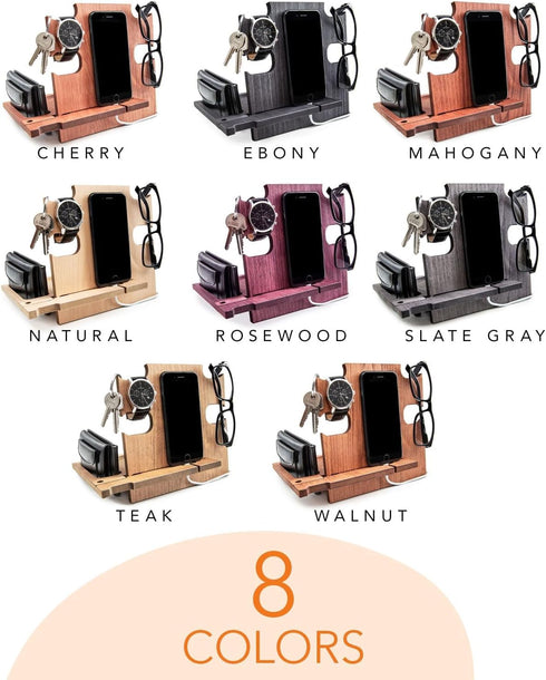 Greta Oto Wood Phone Docking Station for Men | Nightstand Bedside Desk Organizer | Best Personalized Idea for Father's