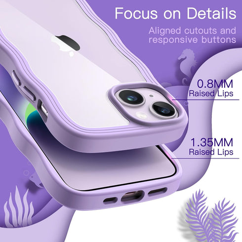 JETech iPhone 14 Plus Case 6.7-Inch, Clear Hard PC Back, Shockproof Wave Frame for Women & Girls (Purple)