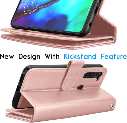 Tekcoo Wallet Case for Moto G Stylus 2020 - PU Leather ID Cash Credit Card Slots Holder, Rose Gold
