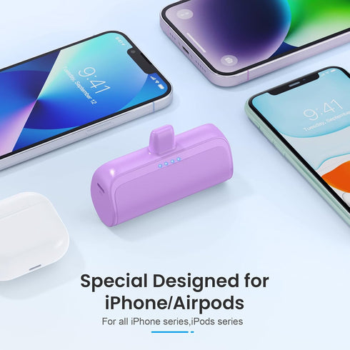 Mini Portable Charger Power Bank for iPhone, 5200mAh PD Fast Charging Battery Pack, Compatible with iPhone