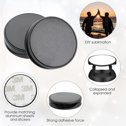 40 Pieces Blank Sublimation Phone Grip Holders Include 40 Collapsible Brackets and Sublimation Aluminum Sheets and Double-Sided Stickers DIY Expanding Finger Stand for Smartphones and Tablets (Black)