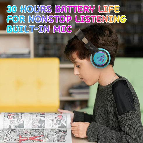 IFECCO Wireless Kids Headphones with Microphone, Cute Light Up Dinosaur Bluetooth Headphones with Case for Travel Gifts