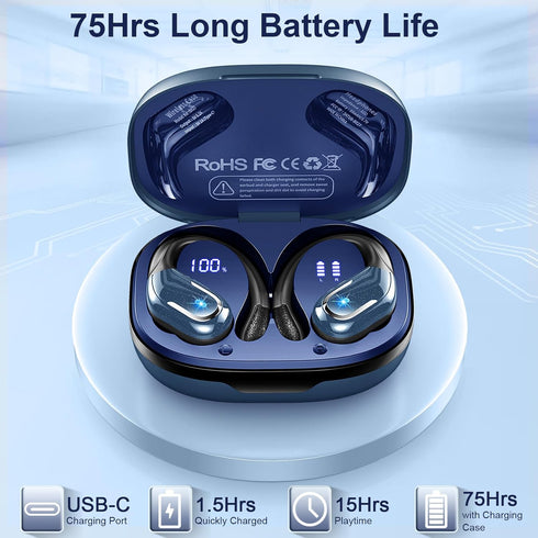 Wireless Earbud, Bluetooth 5.4 Sport Headphones, 75Hrs Running Earphones with ENC Mic, Deep Bass for Android, iOS, Gym