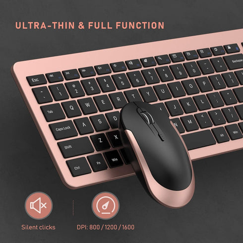 seenda Rechargeable Wireless Keyboard Mouse Combo - Full Size Cordless Keyboard & Mouse with Built-in Lithium Battery