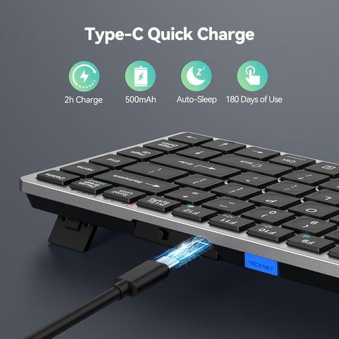 TECKNET 4-Device (2.4G+3BT) 14 Bluetooth Keyboard Rechargeable, Wireless Keyboard, Ultra-Slim Quiet Typing, Hotkeys