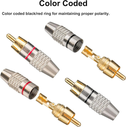 10Pack RCA Male Plug Solder, Gold Audio Video Adapter Connector for Home Theater, Amplifiers, Sound Systems