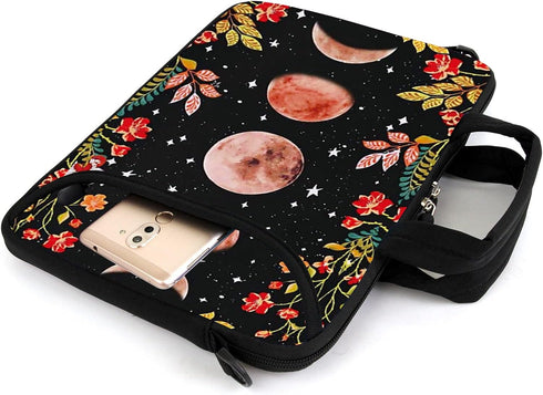 13" 13.3" Laptop Sleeve Chromebook Case with Adjustable Shoulder Strap and Accessory Pocket (Flowers Moon)