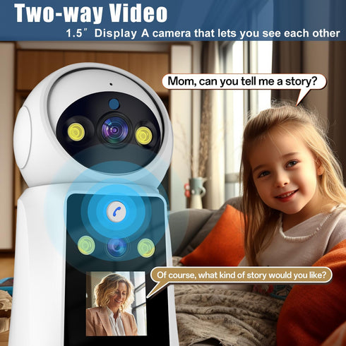 Indoor Baby-Pet-Camera with Two-Way Video & Audio, 1.5" Display PTZ Camera with Mobile App, 2.4G WiFi for Home