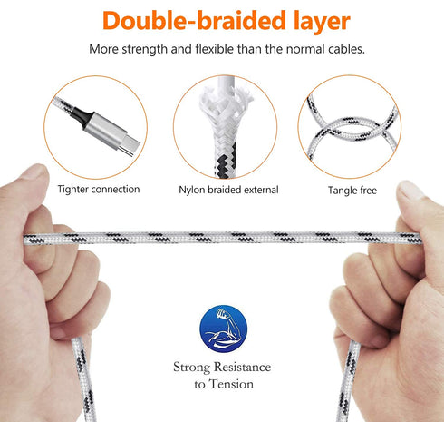 6ft Multi Charging Cable 2-Pack: 3-in-1 Braided USB Cable with Dual Type C & Micro USB for Cell Phones & Android