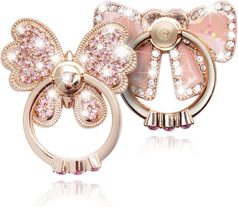 Finger Ring Stand Grip, 2 Pack Luxury Glitter Diamond Universal Metal Kickstand for iPhone 16/15/14/13 Pro Max, Galaxy