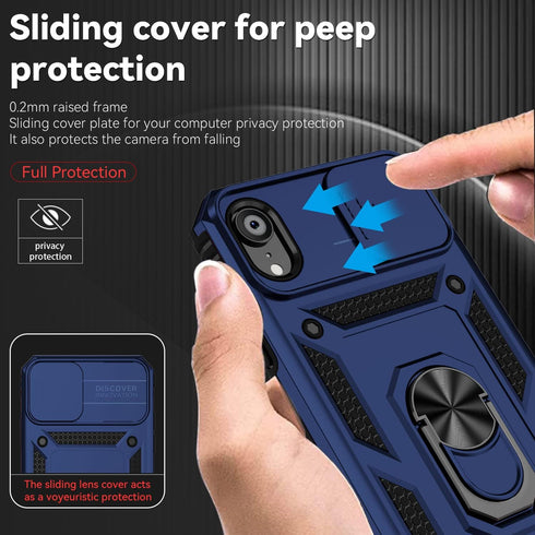 Hitaoyou iPhone XR Case with Camera Cover, Military Grade Shockproof Heavy Duty Protective Case with Kickstand (Blue)
