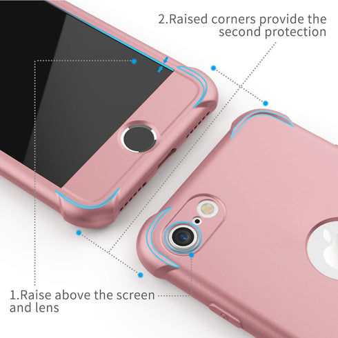 ORETECH iPhone SE 2022 Case with 2 x Tempered Glass Screen Protector, 360° Full Body Protection, Rosegold