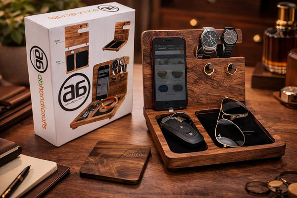 AB Handicrfafts Wooden Docking Station, Nightstand Organizer Wallet, Watch Stand Key Holder