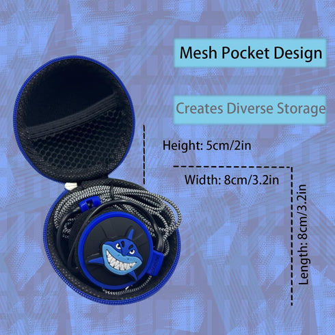 Earbuds Set with Case for Kids for School, Wired Over-Ear 3.5mm Headphones for Phone and PC, Wrap Around Ear Buds with Earhook for Kids 3-8, Comfortable Earphones with Hook.(Blue-Shark)