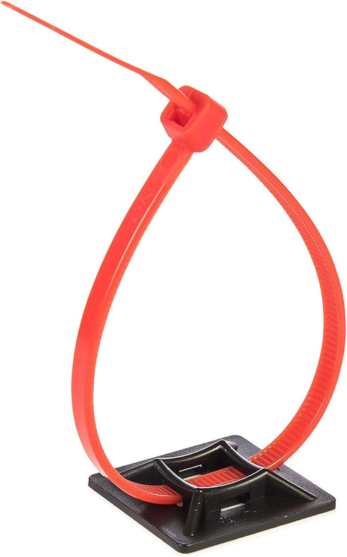 GTSE 100 Pack Black Zip Tie Mounts - 1" Adhesive Mounting Squares for Wire Bundles, UV Resistant